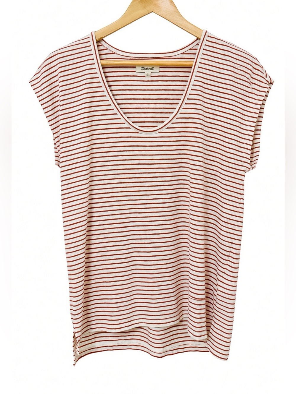 Madewell Linen-Blend U-Scoop Tee Size S | Cream + Rust Stripe